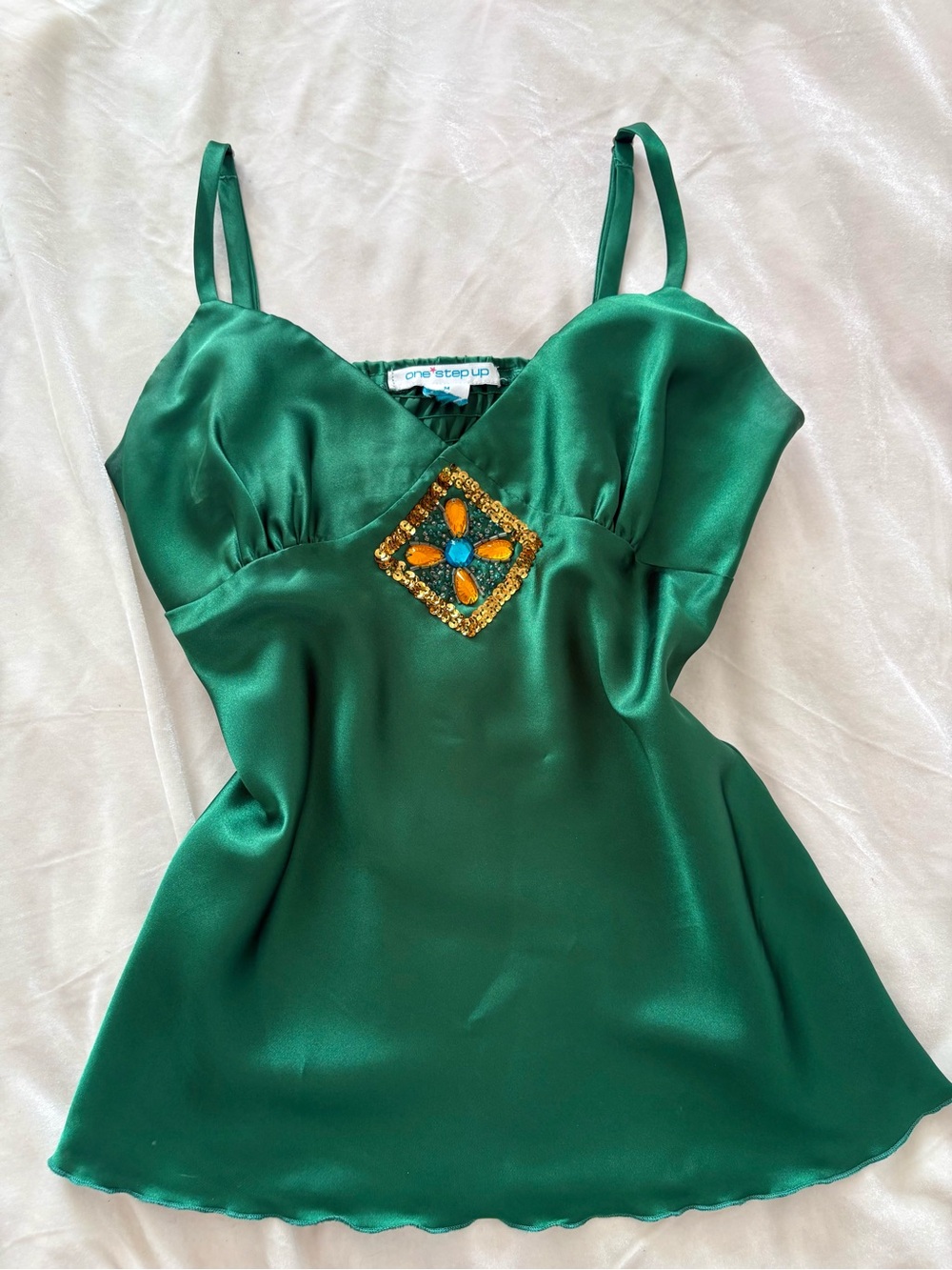 Vintage Y2K green satin cami tank top fairy club going out medium one step up - Picture 5 of 5
